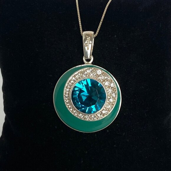 Sterling Silver 925 David Sigal Round Turquoise Enamel Pendant Necklace 20" - Picture 6 of 16